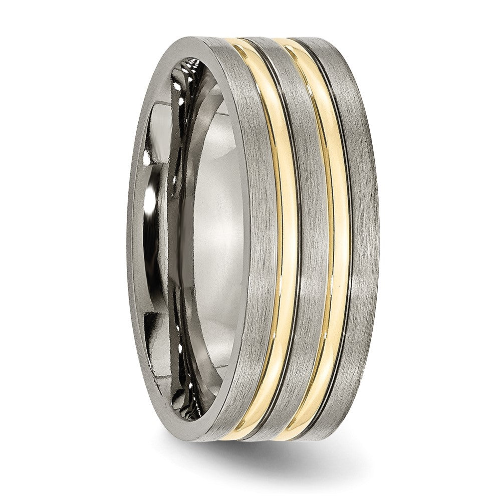Titanium Brushed Yellow IP-plated 8mm Grooved Band Size - 12.5
