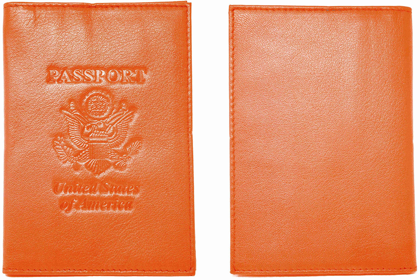 Orange Genuine Cowhide Leather RFID Blocking Passport Wallet with 3 Interior Slots QGM22566