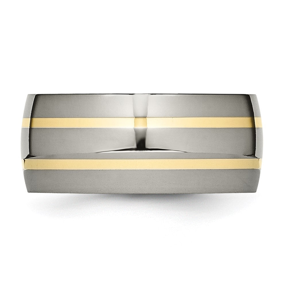 Titanium Polished w/14k Yellow Inlay 10mm Band Size - 12.5
