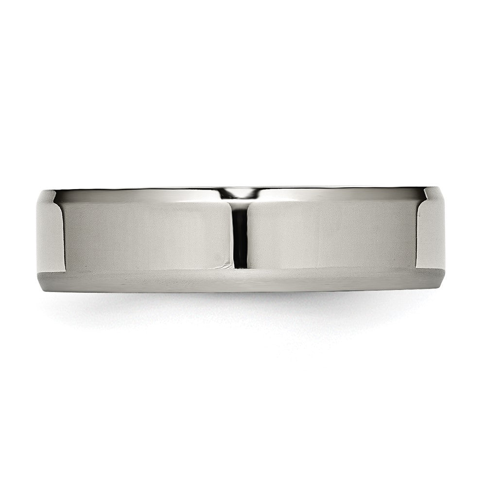 Titanium Polished 6mm Beveled Edge Band Size - 13.5