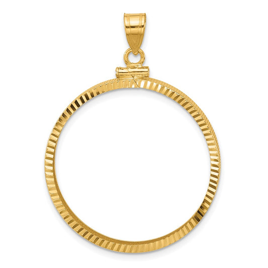 Wideband Distinguished Coin Jewelry 14k Polished and Diamond-cut 30.0mm x 3.00mm Screw Top Coin Bezel Pendant