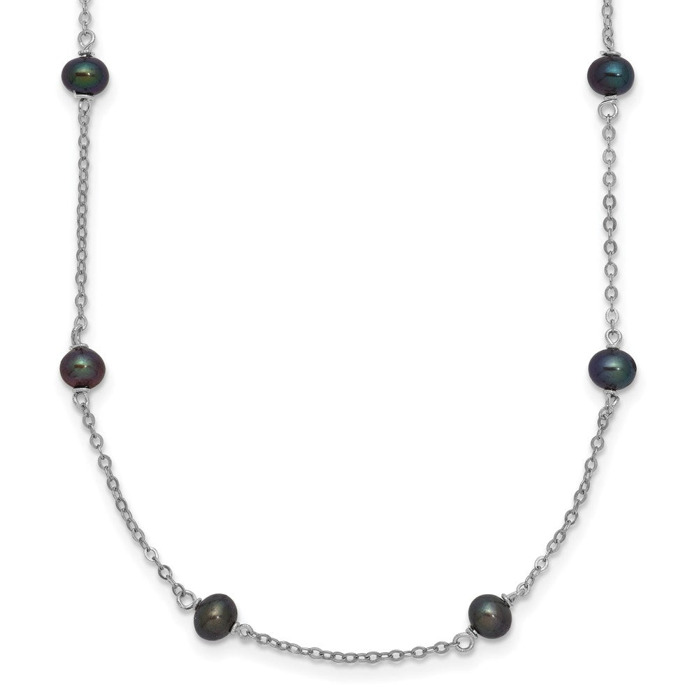 Sterling Silver Rhodium-plated 4-5mm Black Semi-Round Freshwater Cultured Pearl 14-Station 18 inch Necklace 18 Inches