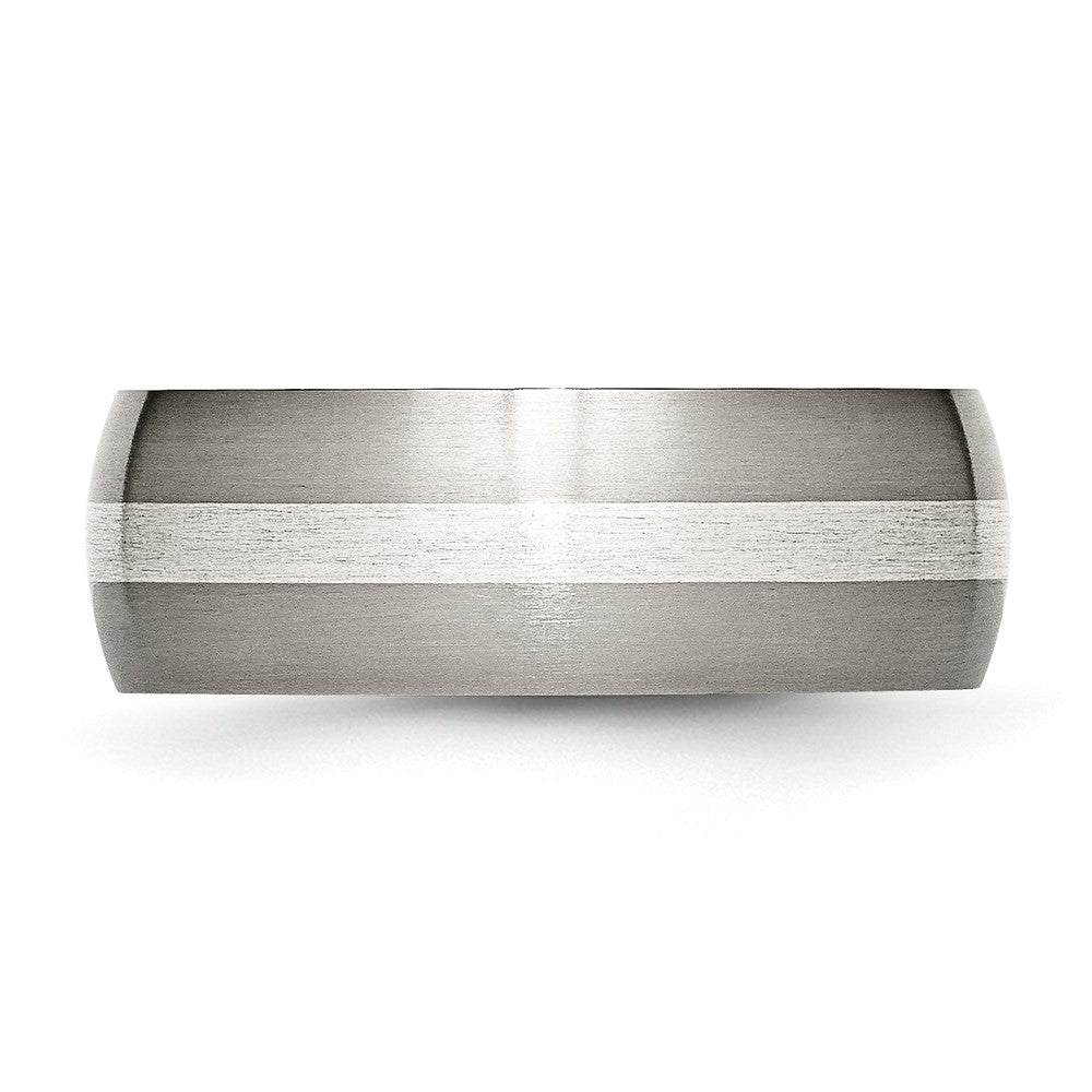 Titanium Brushed w/Sterling Silver Inlay 8mm Band Size - 10