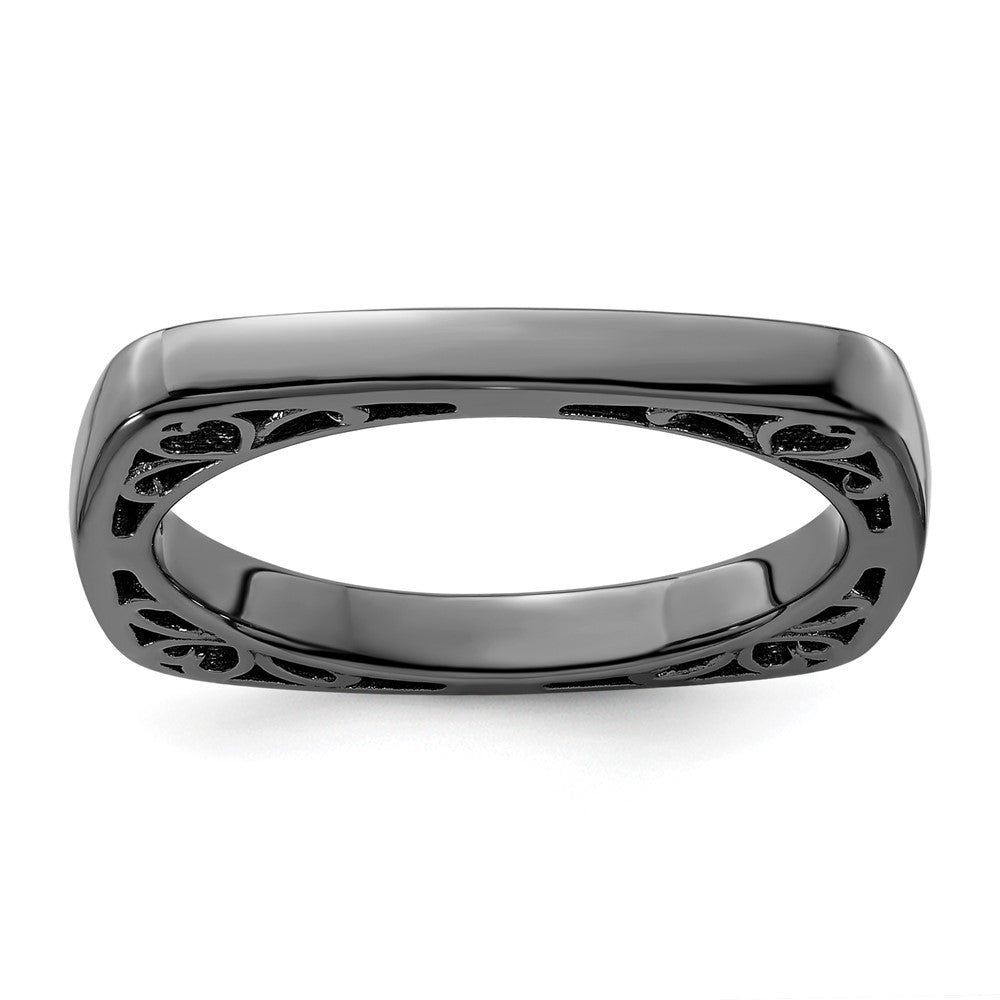 Sterling Silver Stackable Expressions Polished Black-plated Square Ring Size -9