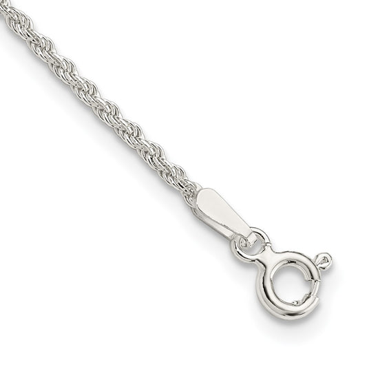 Sterling Silver 1.5mm Solid Rope Chain Anklet 10 inches