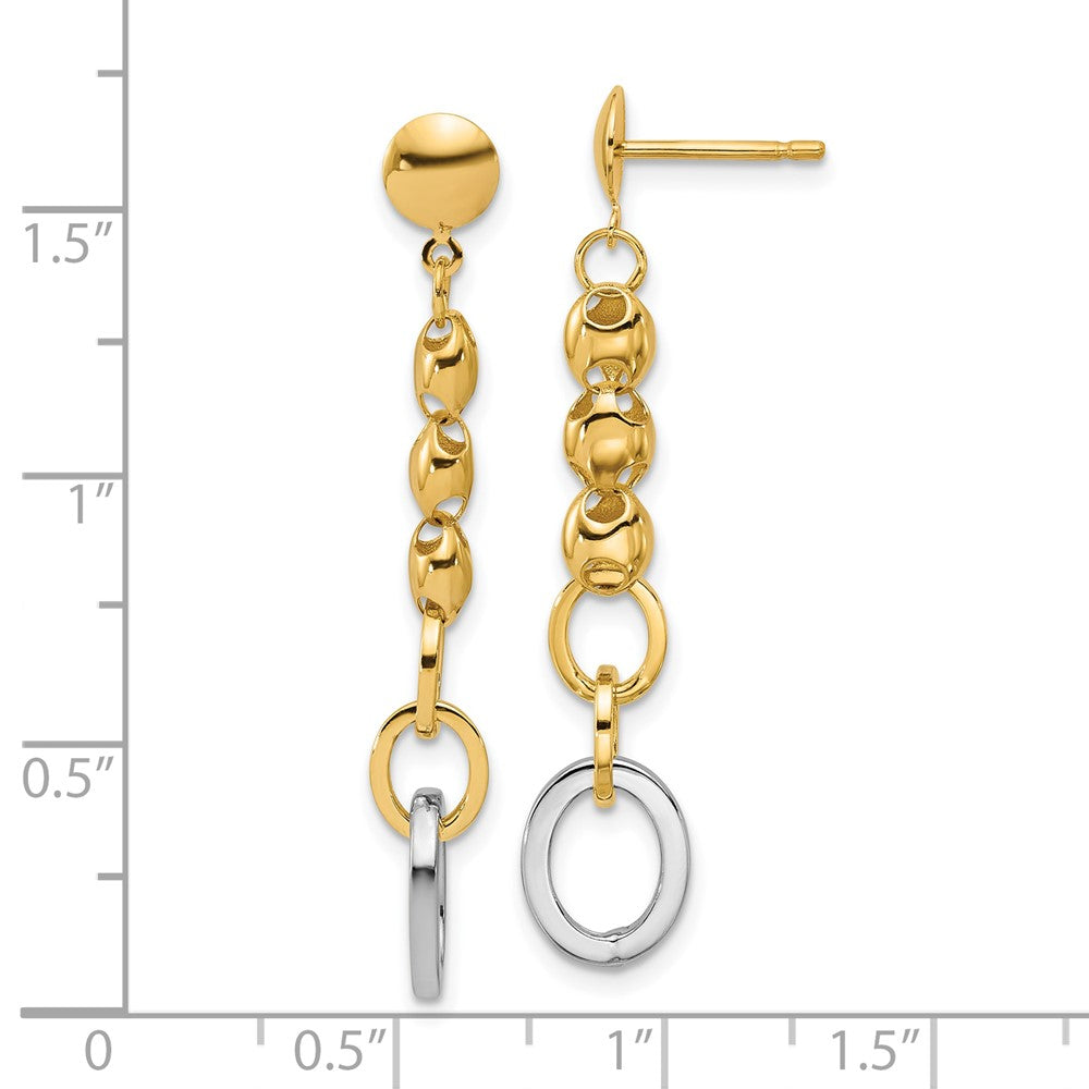 14K w/Wht RH Polished Fancy Oval Link Post Dangle Earrings