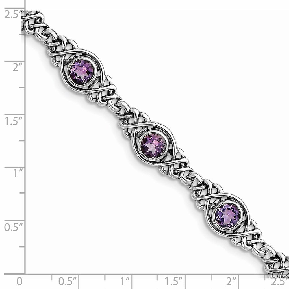 Sterling Silver Rhodium-plated Amethyst Bracelet 7.25 inches