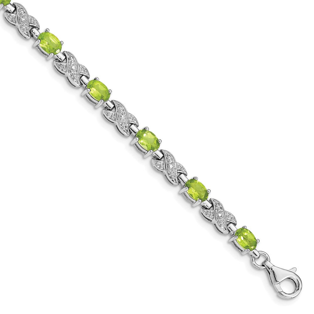 Sterling Silver Rhodium-plated Peridot Bracelet 7 inches