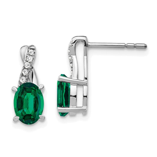 14k White Gold Created Emerald and Diamond Earrings
