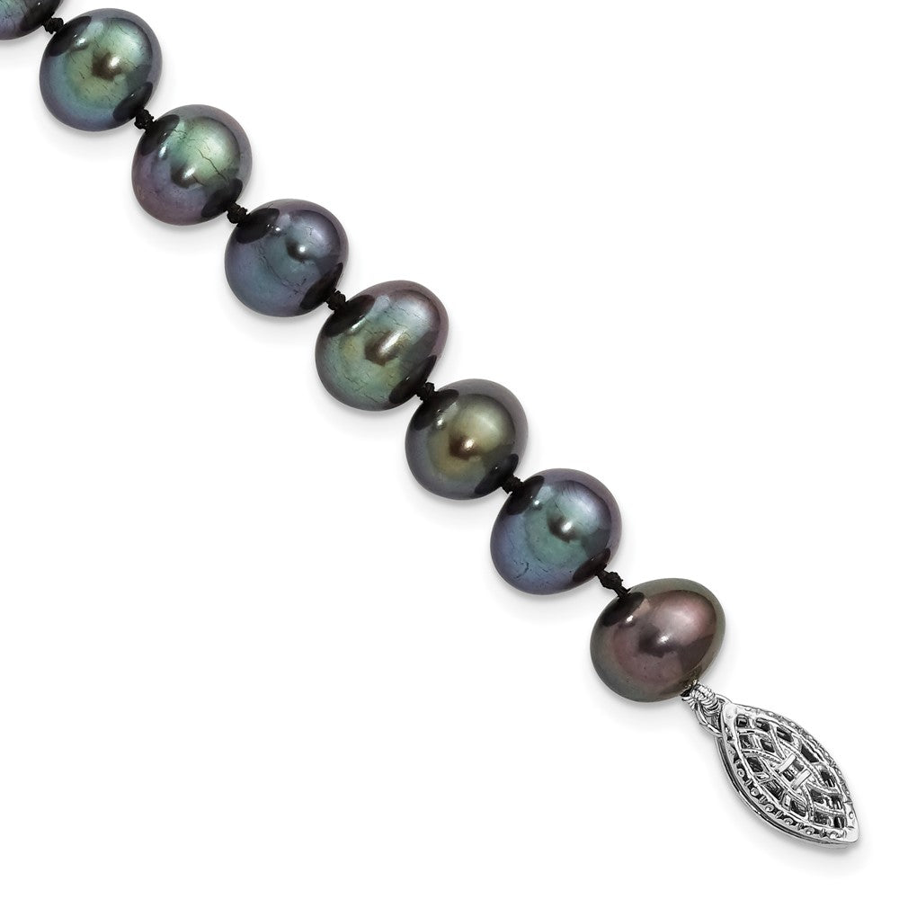 Sterling Silver Rhodium-plated 7-8mm Black Near-Round Freshwater Cultured Pearl 7.25 inch Bracelet 7.25 inches