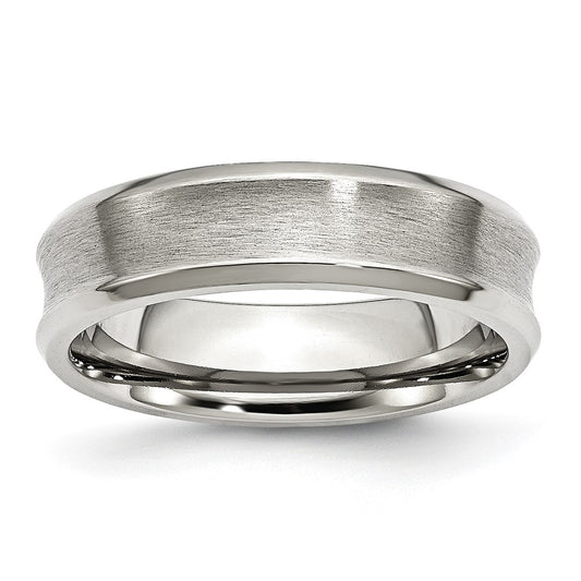 Stainless Steel Brushed/Polished Concave 6mm Beveled Edge Band Size - 10.5
