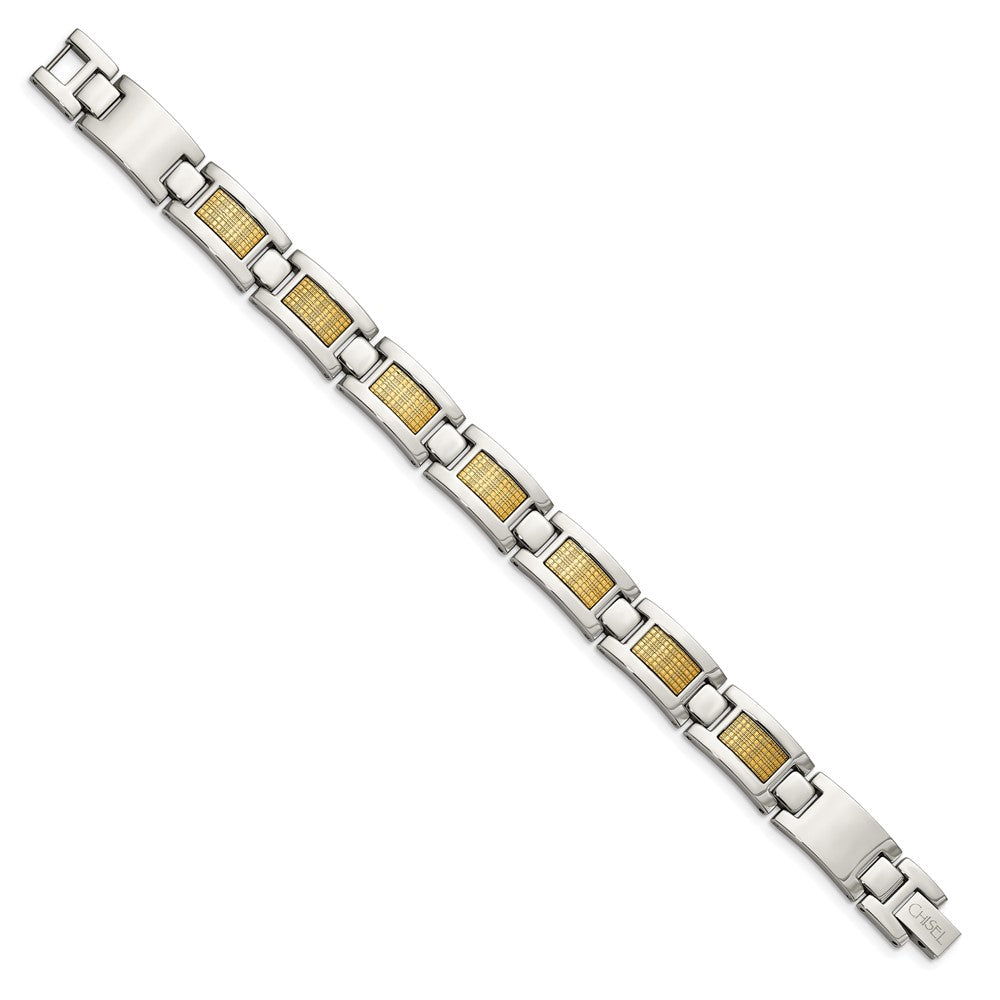 Stainless Steel 8.25in Polished with 18k Gold Foil Inlay Link Bracelet