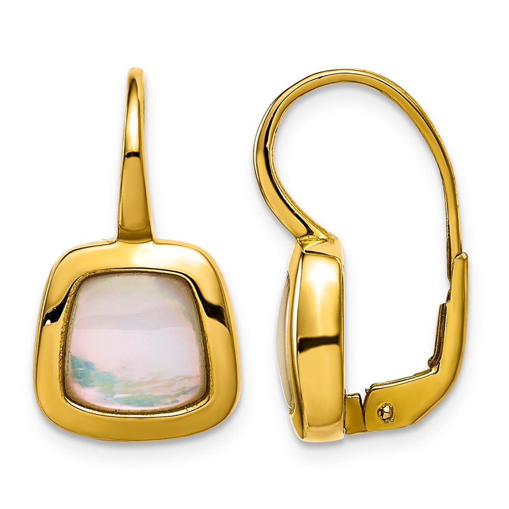 14K Gold Polished Square Mother of Pearl Leverback Earrings