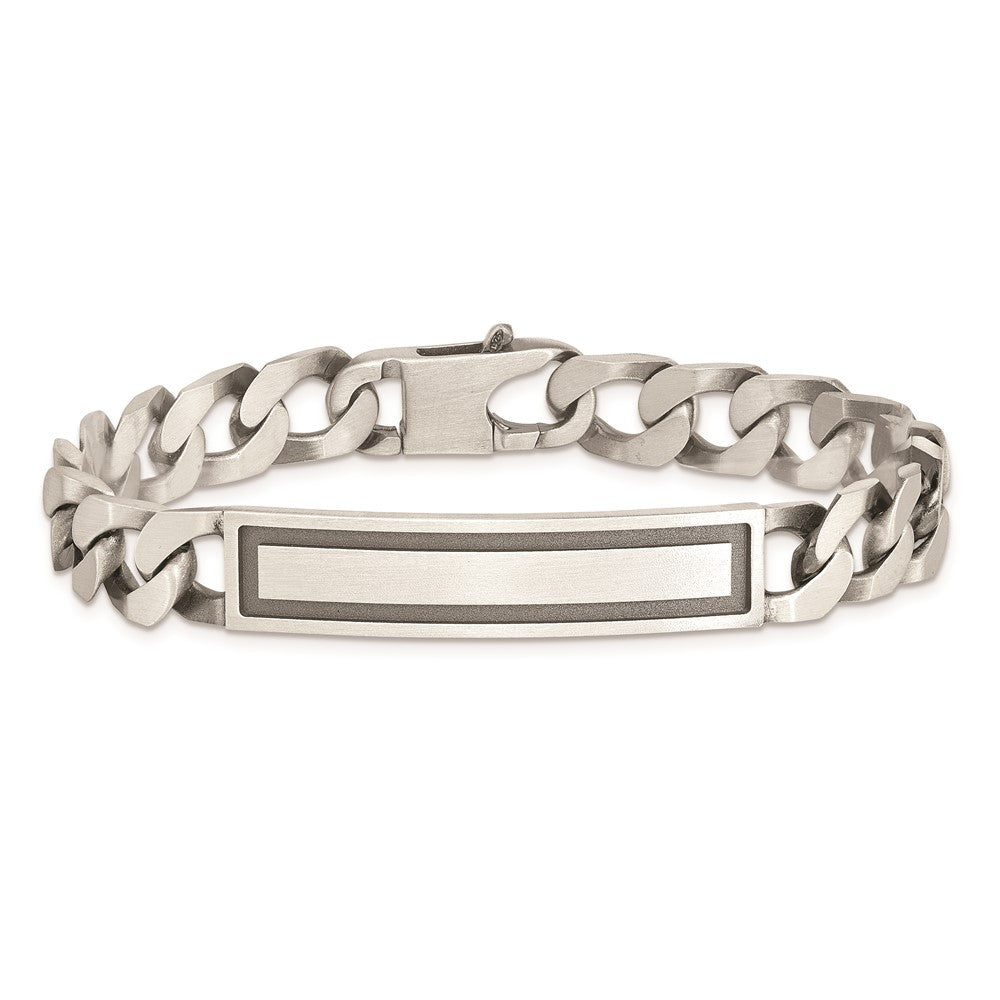 Sterling Silver Antiqued Satin  Curb Link ID Bracelet 8.5 inches