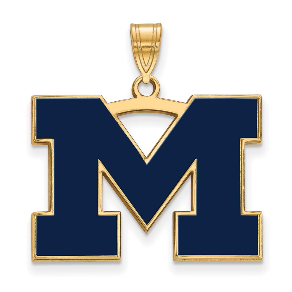 Sterling Silver Gold-plated LogoArt University of Michigan Letter M Large Blue Enameled Pendant Q-GP062UM