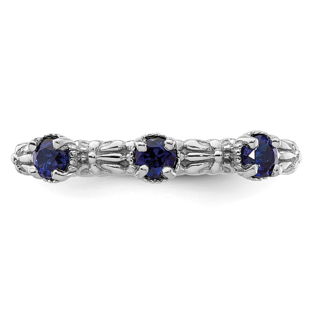 Sterling Silver Stackable Expressions Created Sapphire Three Stone Ring Size -9