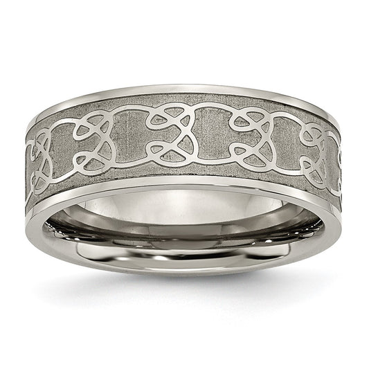 Titanium Brushed Center 8mm Scroll Design Band Size - 10