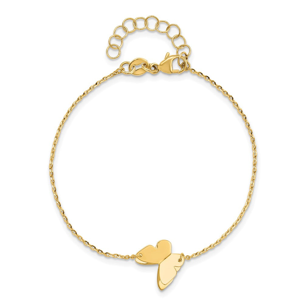 14K Polished Butterfly Charm with 1in ext. Bracelet 7.5  inches