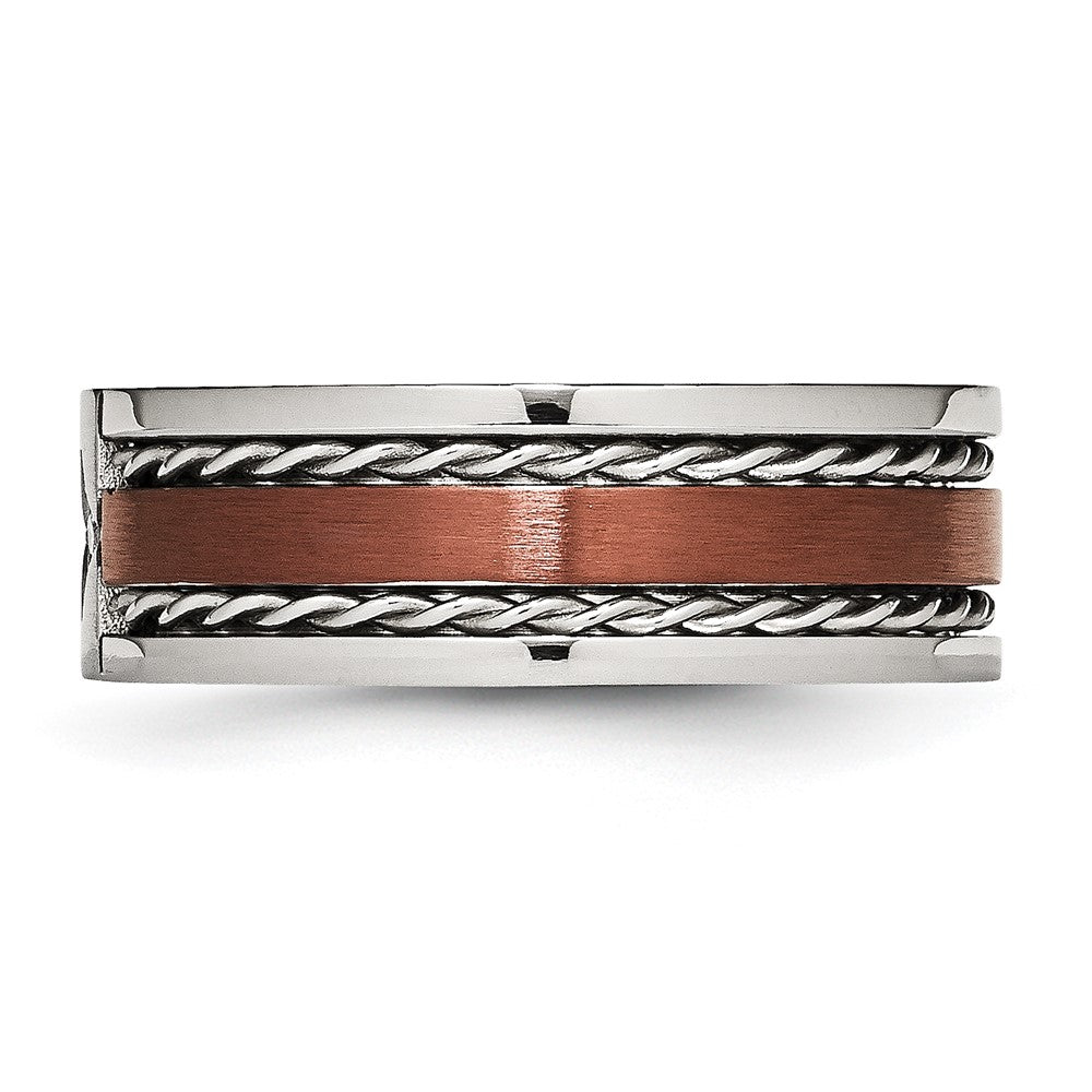 Stainless Steel Brushed/Polished Brown IP-plated .02ct Diamond 8mm Band Size - 9