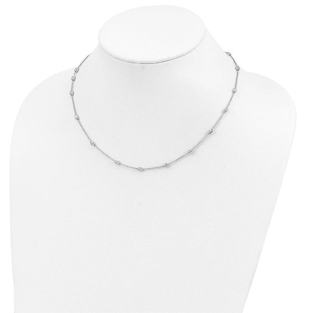 Sterling Silver Rhodium-plated Diamond-cut Beaded Necklace 18 Inches