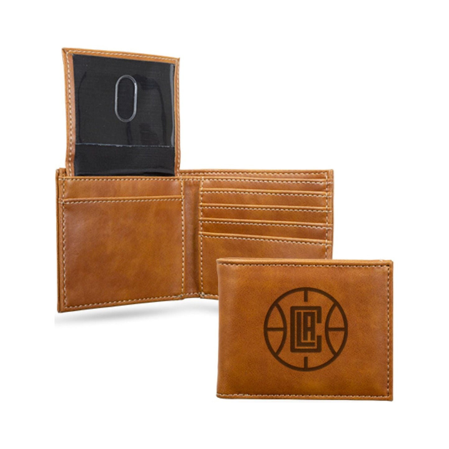 Basketball Rico Industries Los Angeles Clippers Brown Laser Engraved Trifold Laser Engraved Tri-Fold Wallet - Men's Accessory