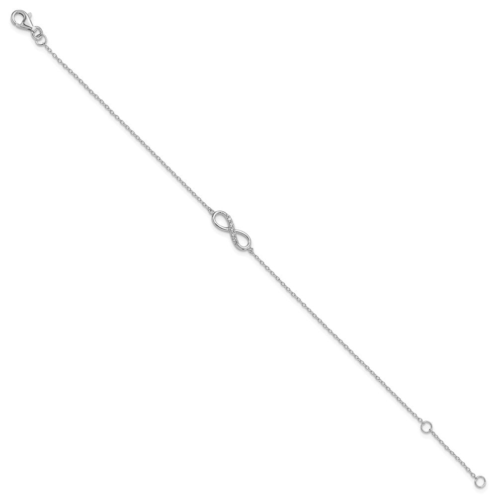 Sterling Silver Rhodium-plated with CZ Infinity w/ 1 IN EXT Bracelet 7 inches