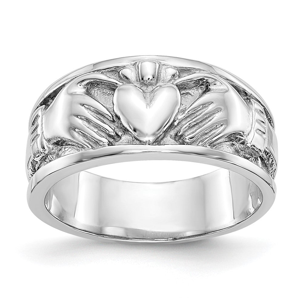 14k White Gold Claddagh Band Size 6