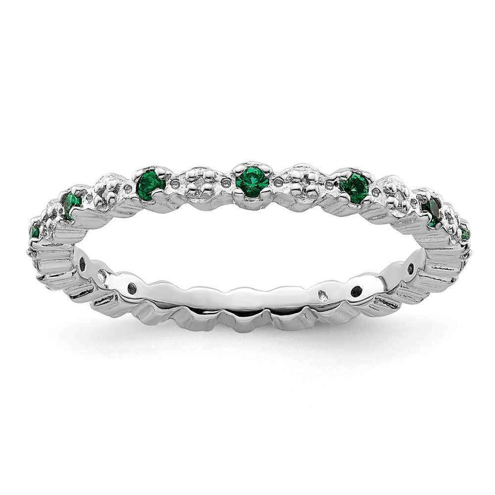 Sterling Silver Stackable Expressions Cr. Emerald & Diamond Ring Size -9