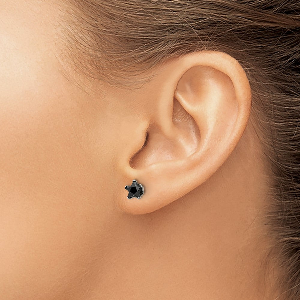 Stainless Steel Polished 6mm Black Star CZ Stud Post Earrings