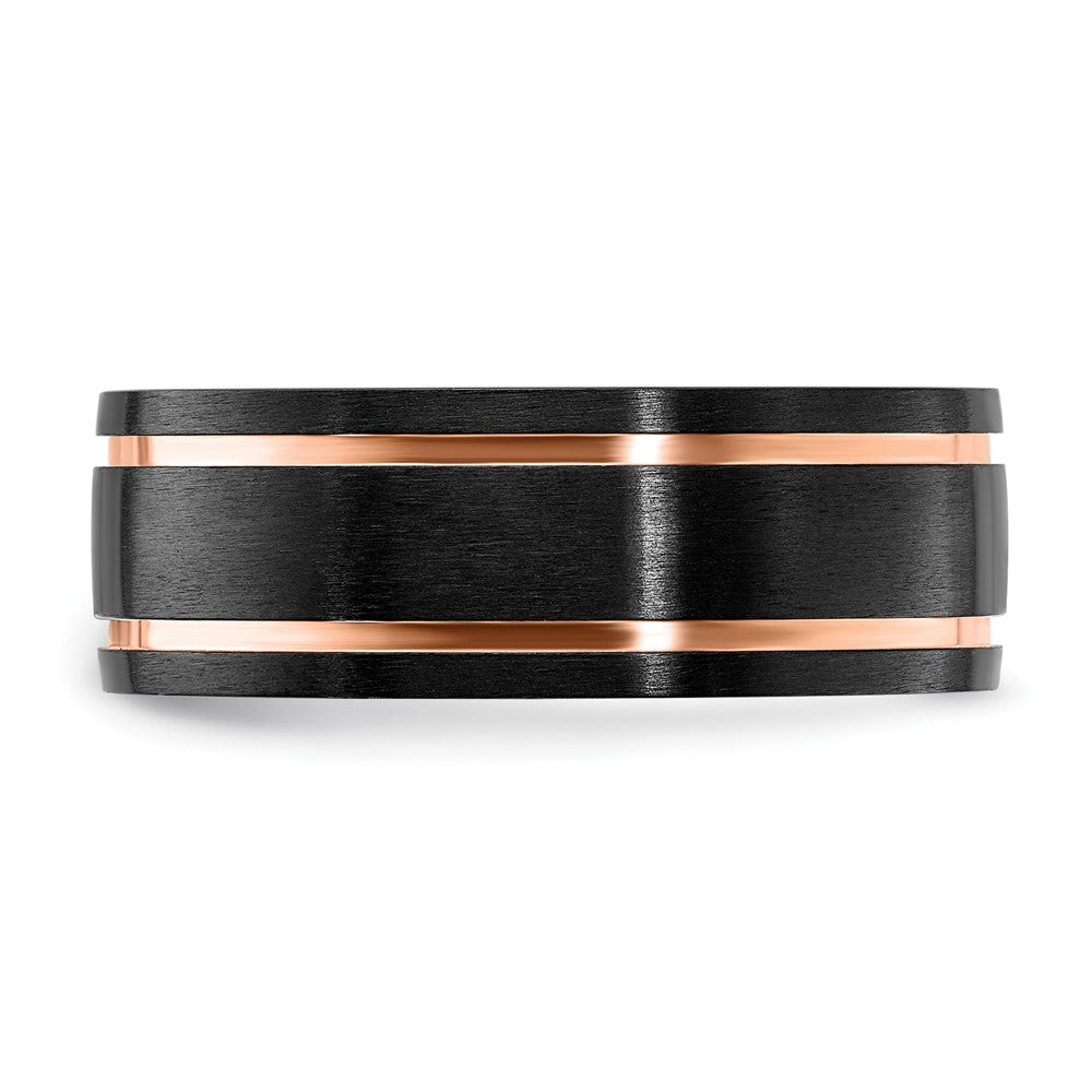 Black Zirconium Brushed & Polished Rose IP-plated 8mm Band Size - 8.5