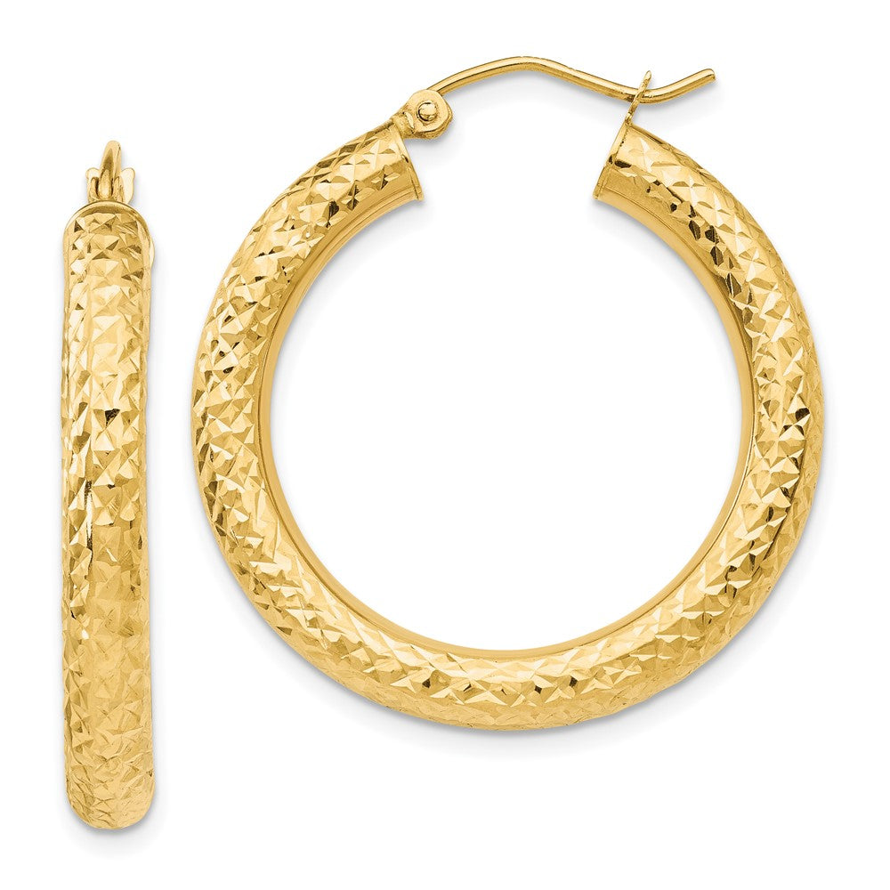 10k Diamond-cut 4mm Round Hoop Earrings