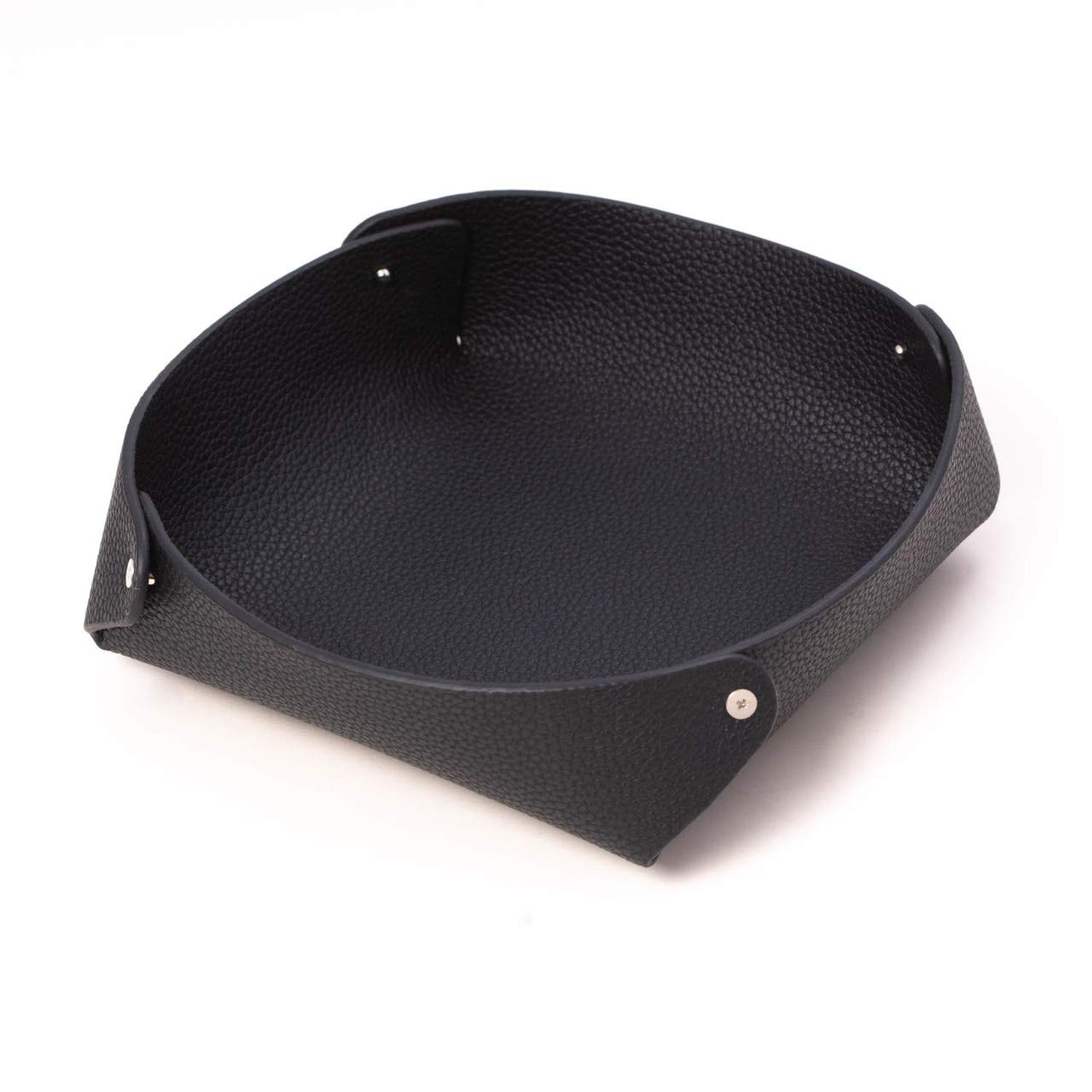 Leather Catchall Valet Tray In Lay Flat Design - Black