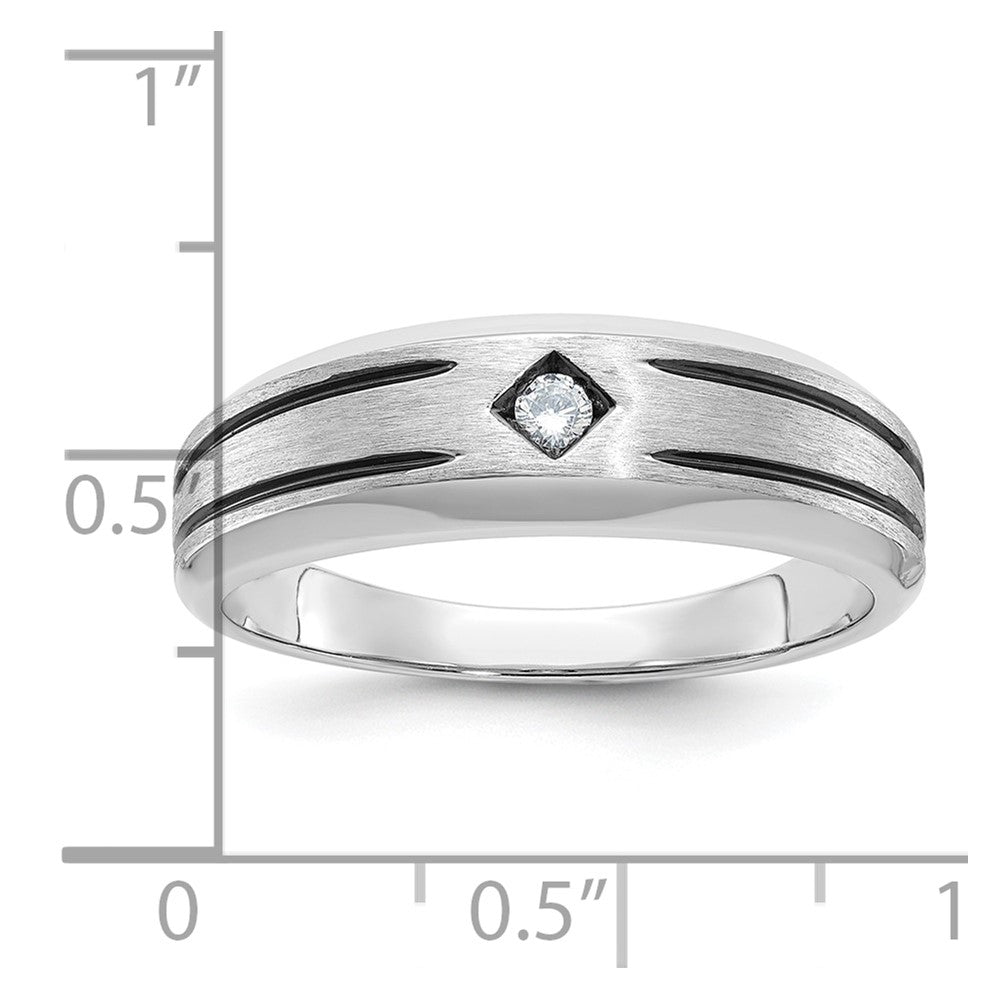 14k White Gold with Black Rhodium IBGoodman Men's Satin 1/20 carat Diamond Complete Ring