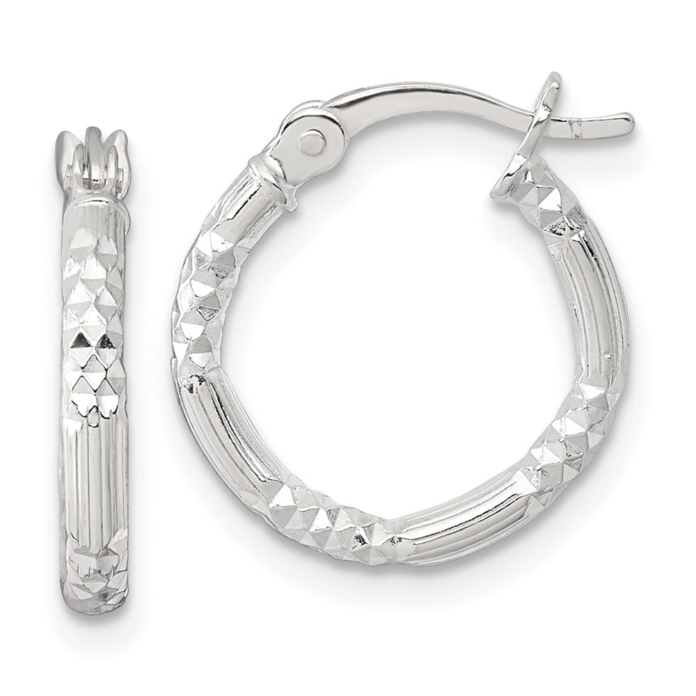 Sterling Silver Polished Diamond-cut Textured 16x2.25mm Round Hoop Earrings