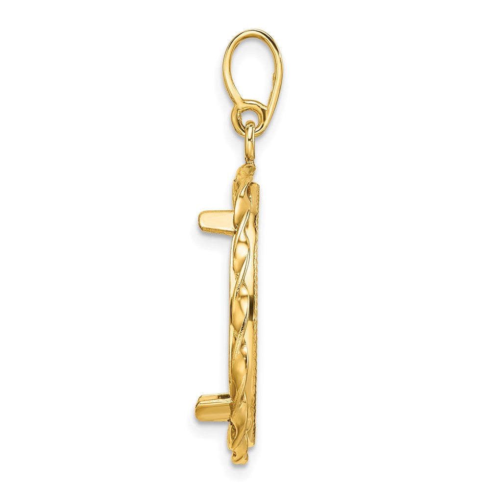 Wideband Distinguished Coin Jewelry 14k Polished Hand Twisted Ribbon and Diamond-cut 20.0mm Prong Coin Bezel Pendant