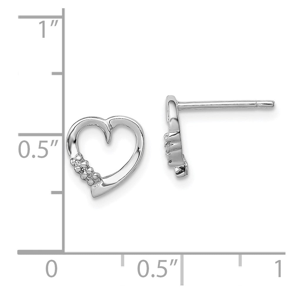 Sterling Silver Rhodium Diamond Heart Post Earrings