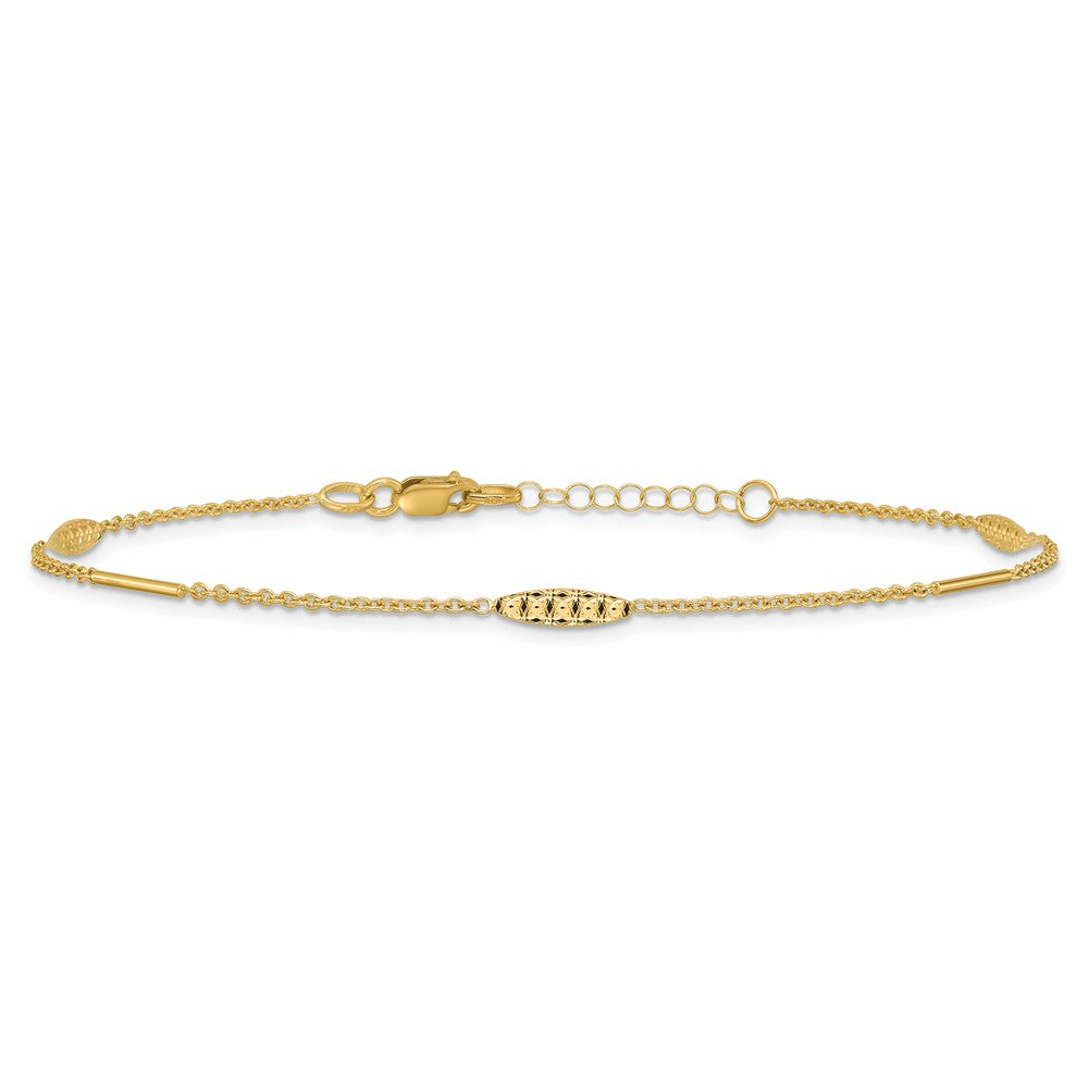 14K Polished and Dia-cut 9in Plus 1in ext. Anklet