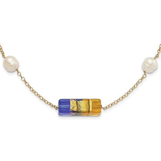 14ky FW Cultured Pearl & Murano Glass Bead Necklace