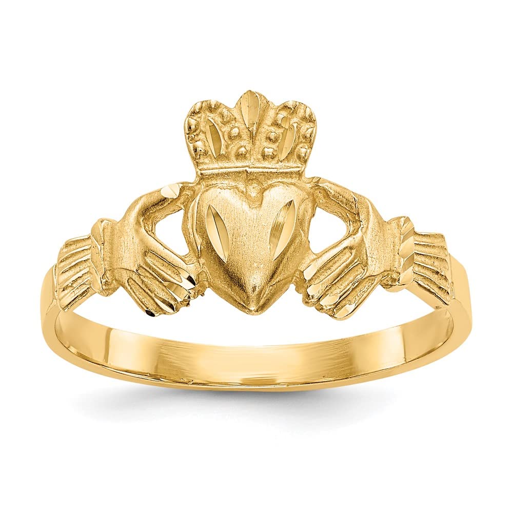 14K Satin and Diamond-cut Claddagh Ring size 6