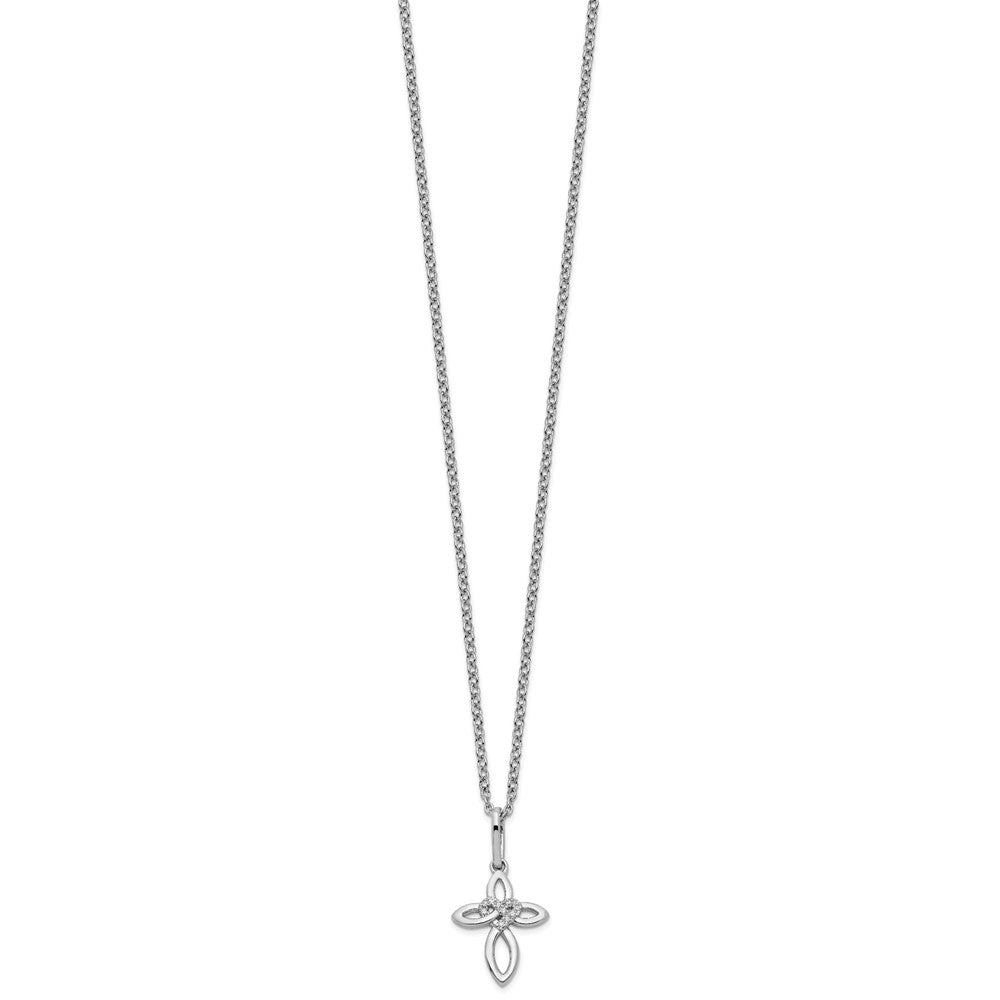 White Ice Sterling Silver Rhodium-plated 18 Inch Diamond Cross with Heart Necklace with 2 Inch Extender 18 Inches