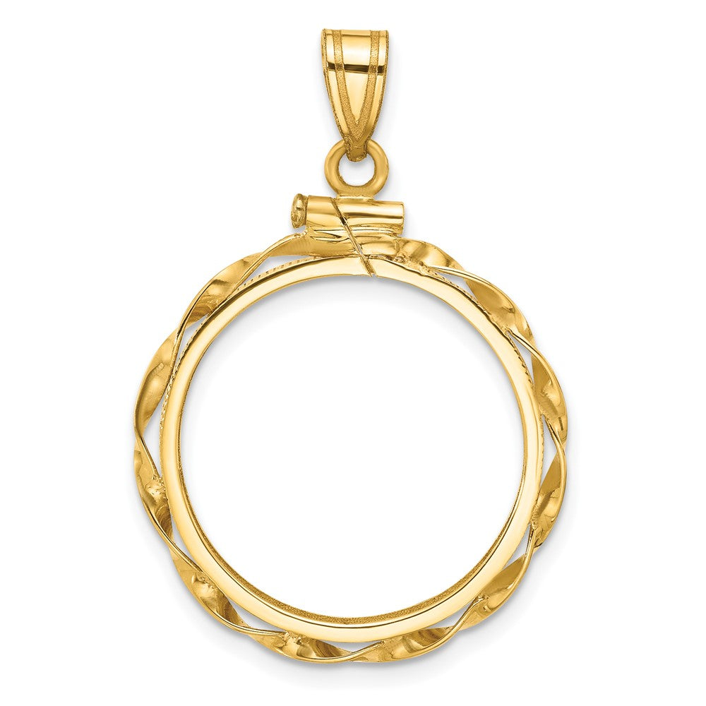 Wideband Distinguished Coin Jewelry 14k Polished Hand Twisted Ribbon 21.6mm x 1.7mm Screw Top Coin Bezel Pendant