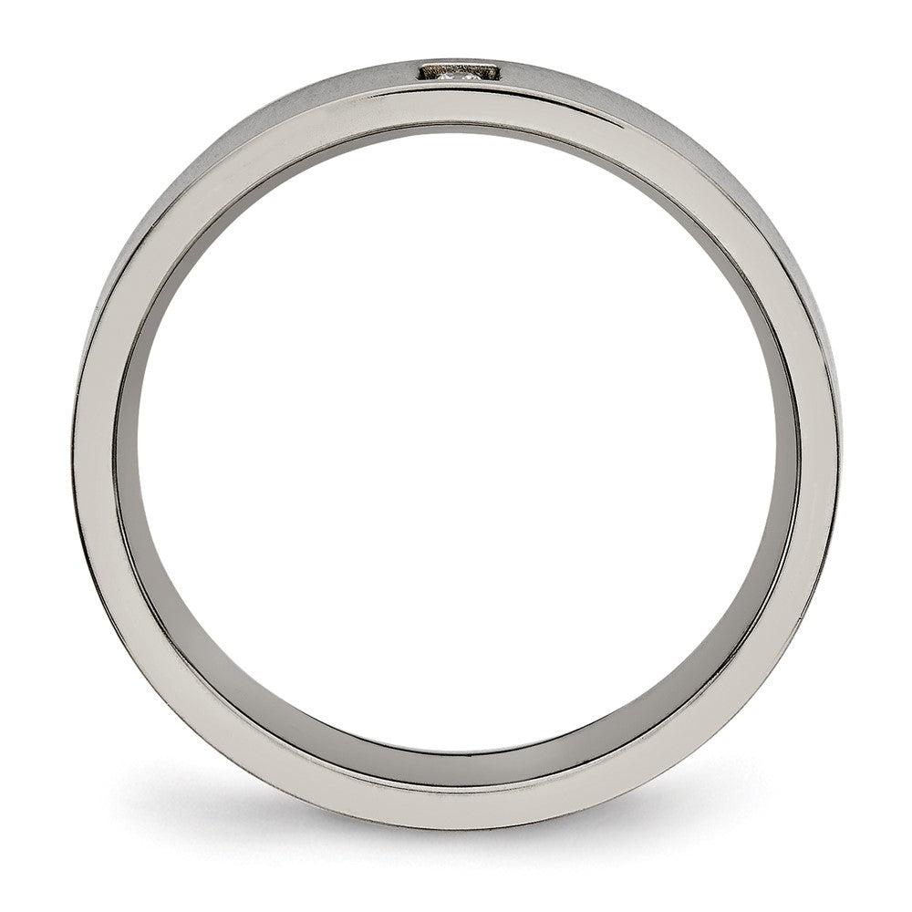 Titanium Polished with CZ 4mm Flat Comfort Fit Band Size - 7.5