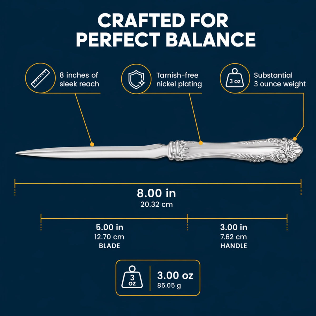 King's Pattern Letter Opener W/ Box, Nickel Plated