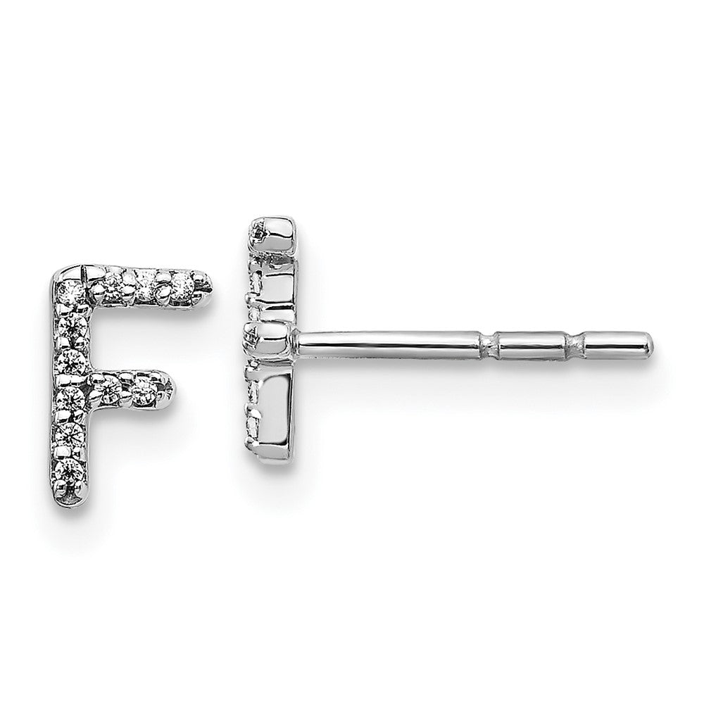 14k White Gold Diamond Initial F Earrings