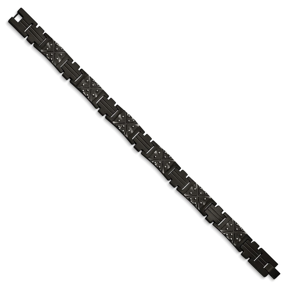 Stainless Steel Antiqued and Brushed Black IP-plated 9.25in Bracelet 9.25 inches