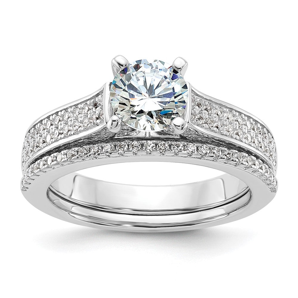 Brilliant Embers Sterling Silver Rhodium-plated 135 Stone Micro Pav‚ CZ 2-piece Wedding Set