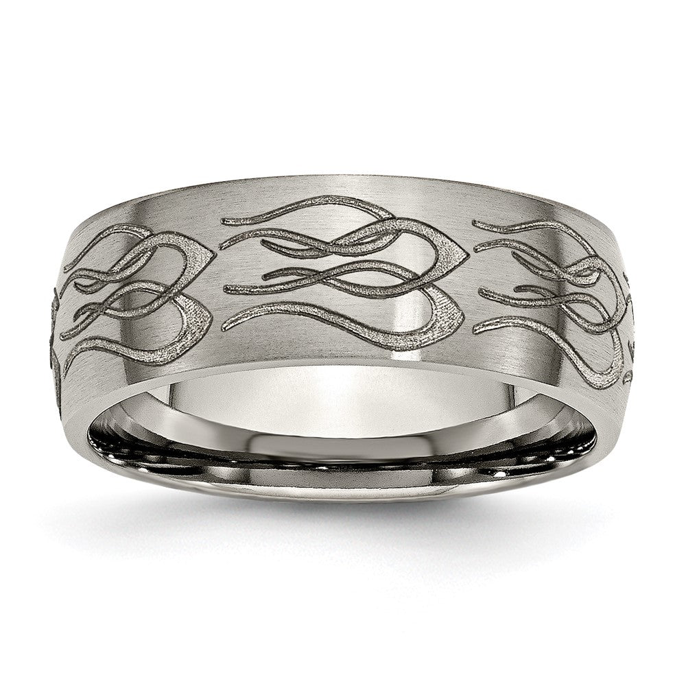 Titanium Brushed Flame Laser Design 8mm Band Size - 9