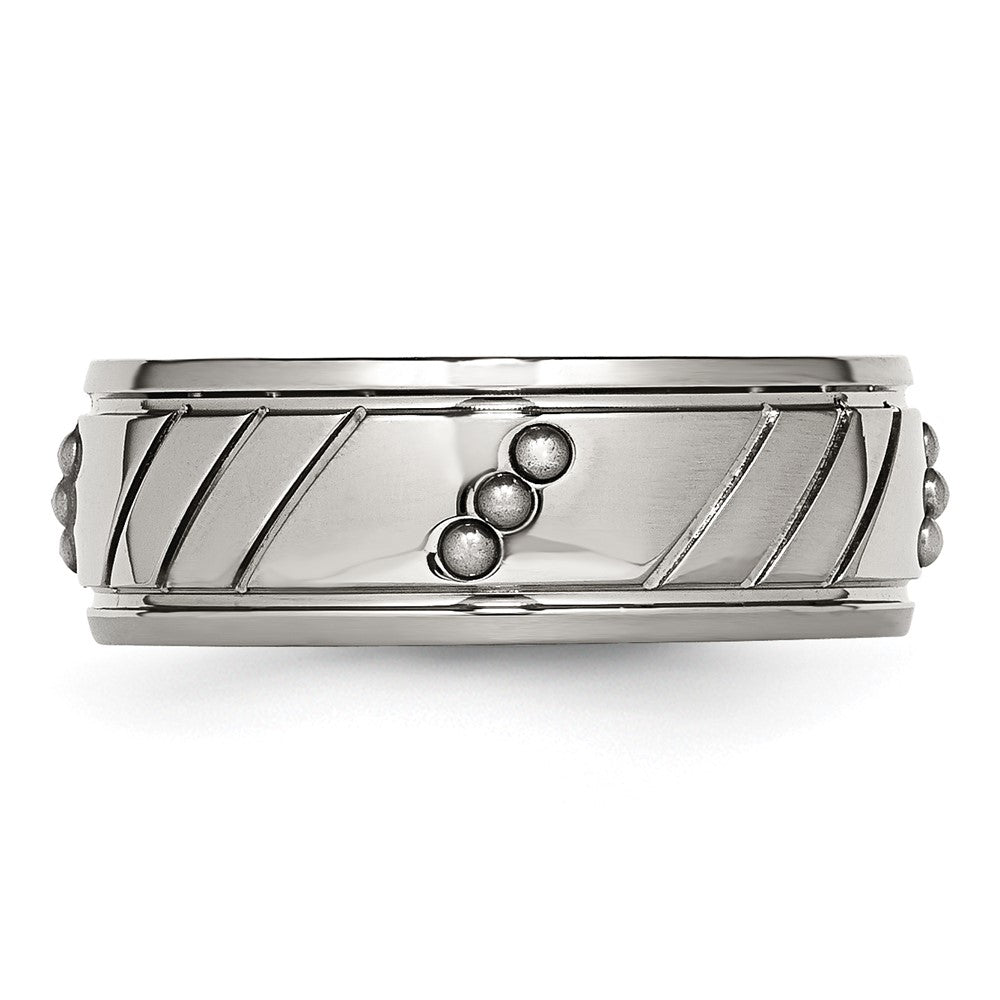 Stainless Steel Polished Beaded and Grooved 8mm Band