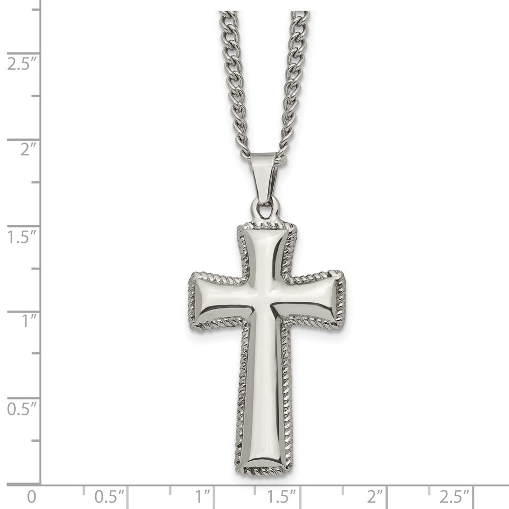 Stainless Steel Polished Pillow Cross 24in Necklace