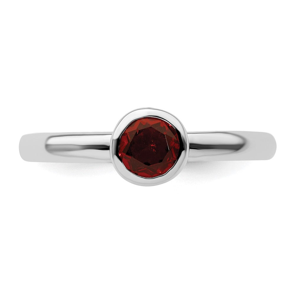 Sterling Silver Stackable Expressions Low 5mm Round Garnet Ring Size -6